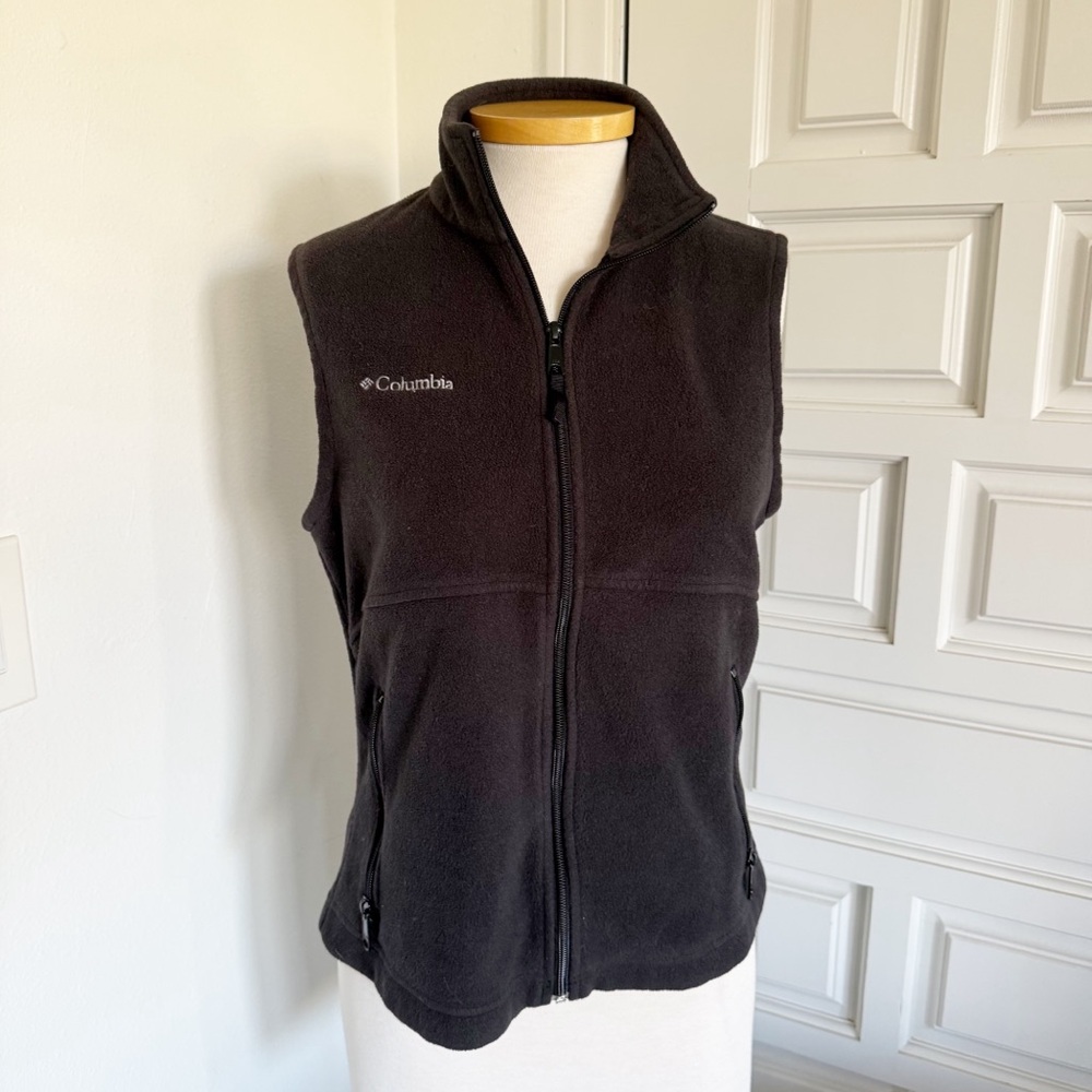 Columbia Charcoal Black Fleece Vest Outdoor Athleisure Size Medium